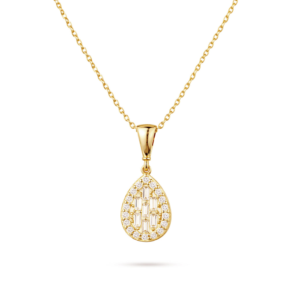 9ct Yellow Gold Cubic Zirconia Baguette Pear Halo Pendant