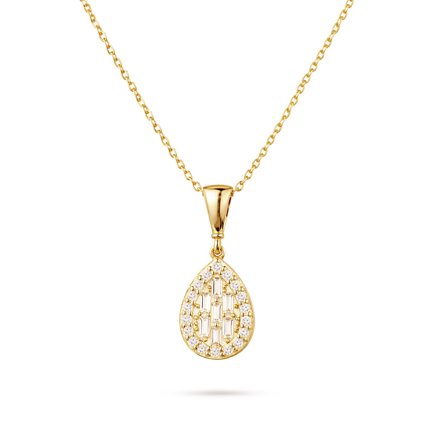 9ct Yellow Gold Cubic Zirconia Baguette Pear Halo Pendant
