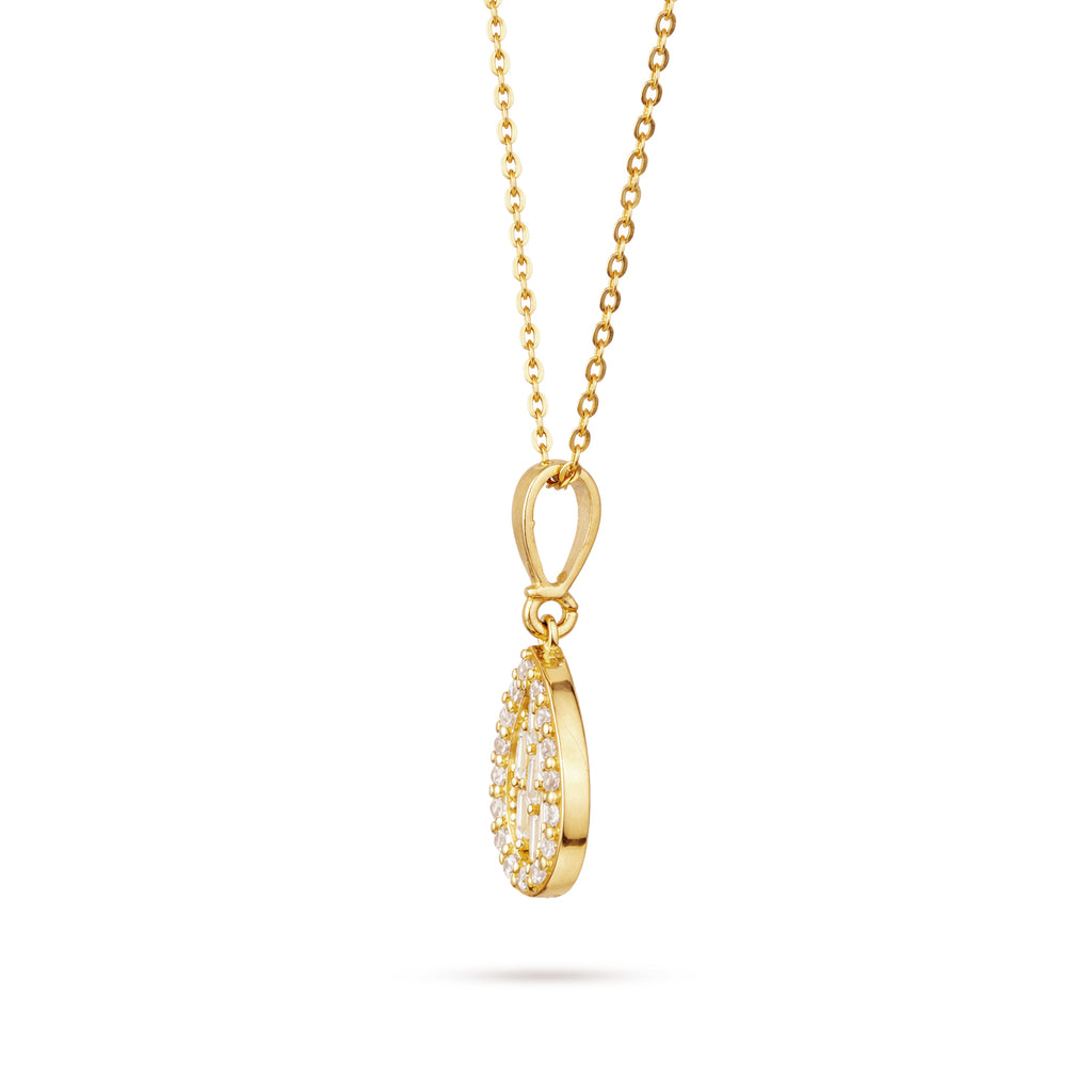 9ct Yellow Gold Cubic Zirconia Baguette Pear Halo Pendant