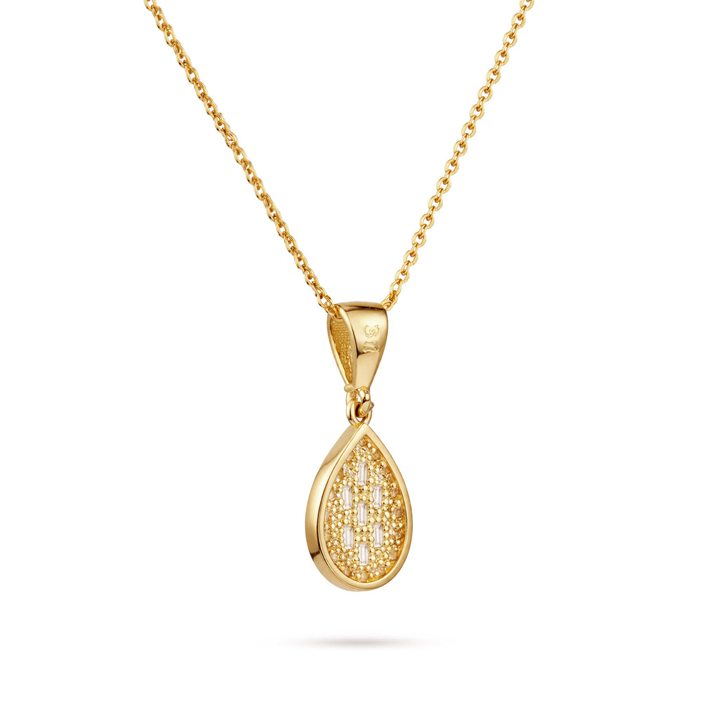 9ct Yellow Gold Cubic Zirconia Baguette Pear Halo Pendant