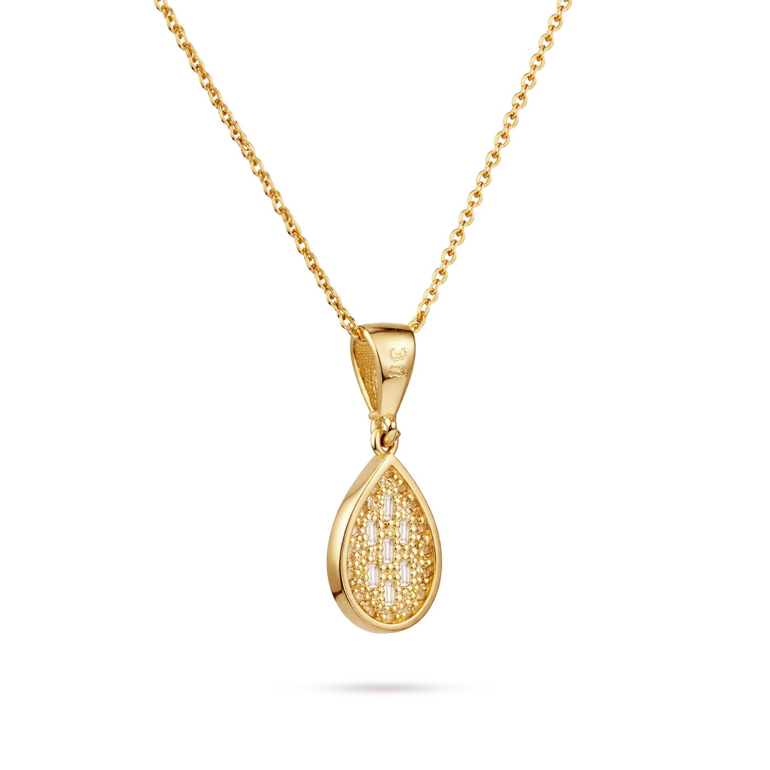9ct Yellow Gold Cubic Zirconia Baguette Pear Halo Pendant