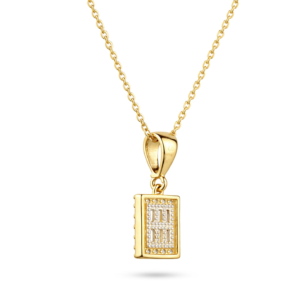 9ct Yellow Gold Cubic Zirconia Baguette Square Halo Pendant