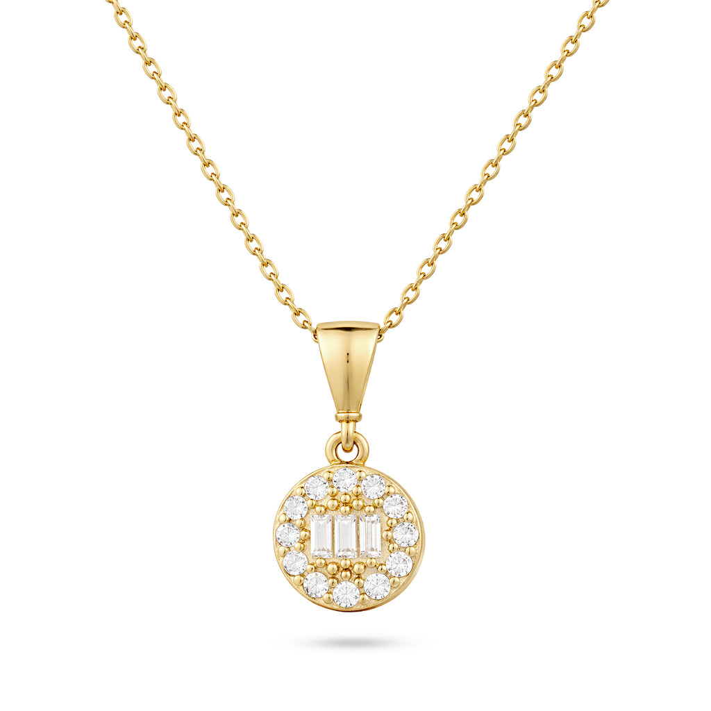 9ct Yellow Gold Cubic Zirconia Baguette Round Halo Pendant