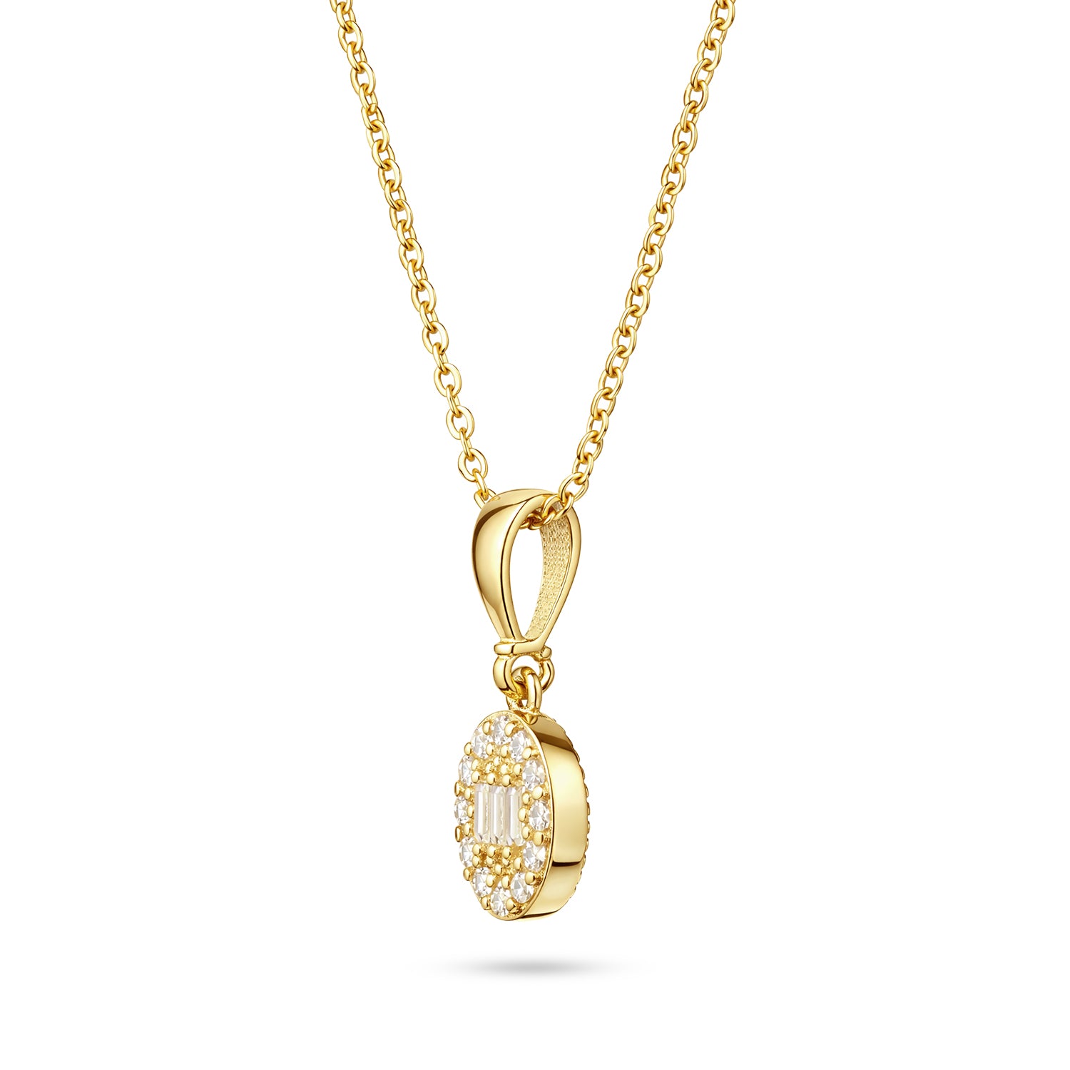 9ct Yellow Gold Cubic Zirconia Baguette Round Halo Pendant