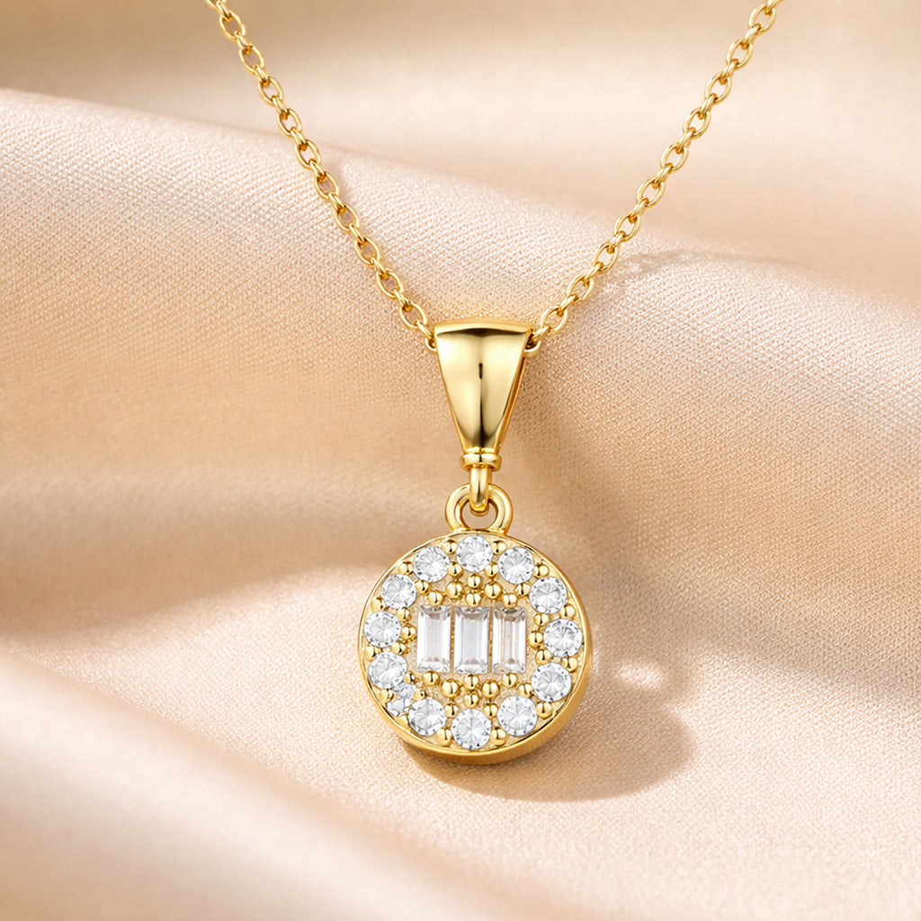 9ct Yellow Gold Cubic Zirconia Baguette Round Halo Pendant