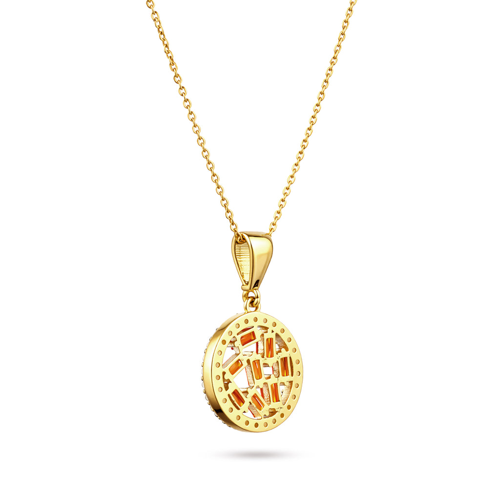 9ct Yellow Gold Orange Cubic Zirconia Baguette Circle Pendant
