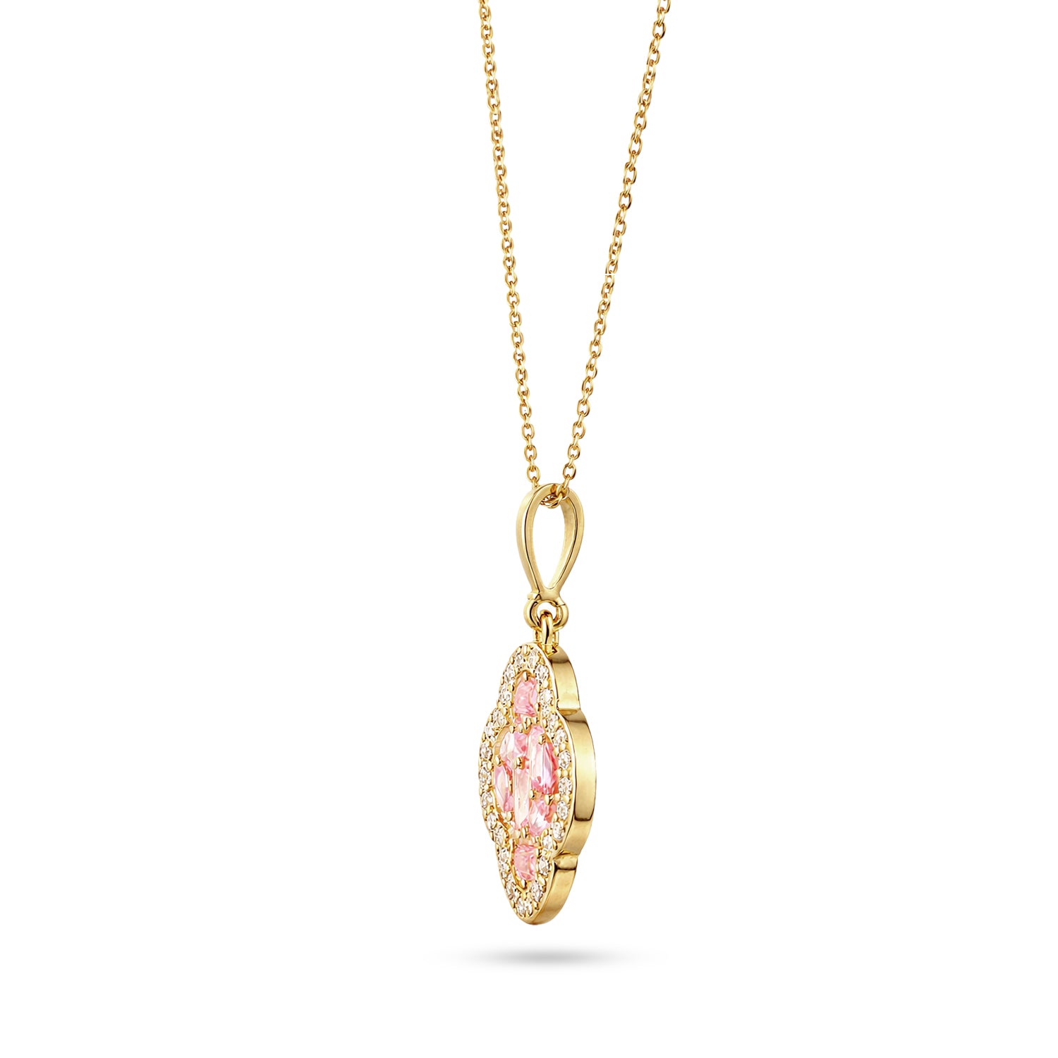 9ct Yellow Gold Pink Cubic Zirconia Baguette Quatrefoil Pendant