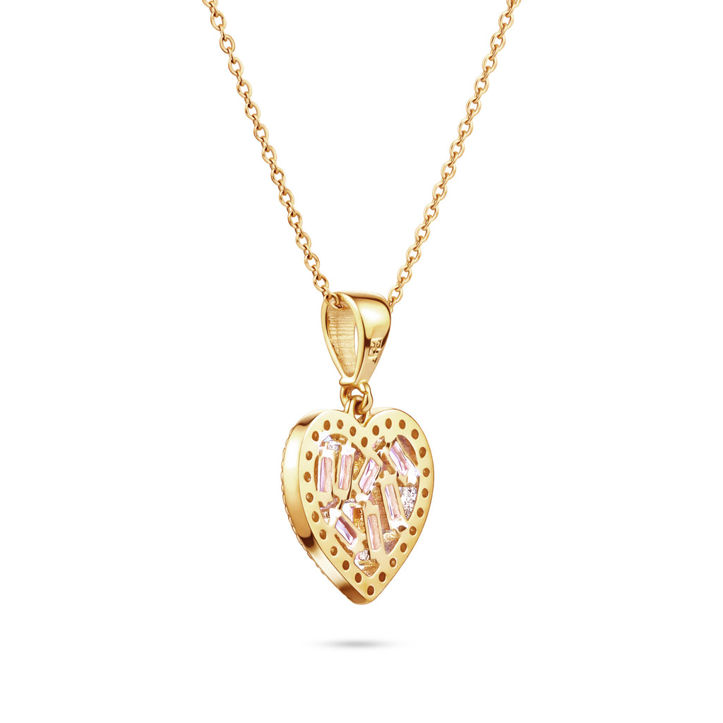9ct Yellow Gold Pink Cubic Zirconia Baguette Heart Necklace