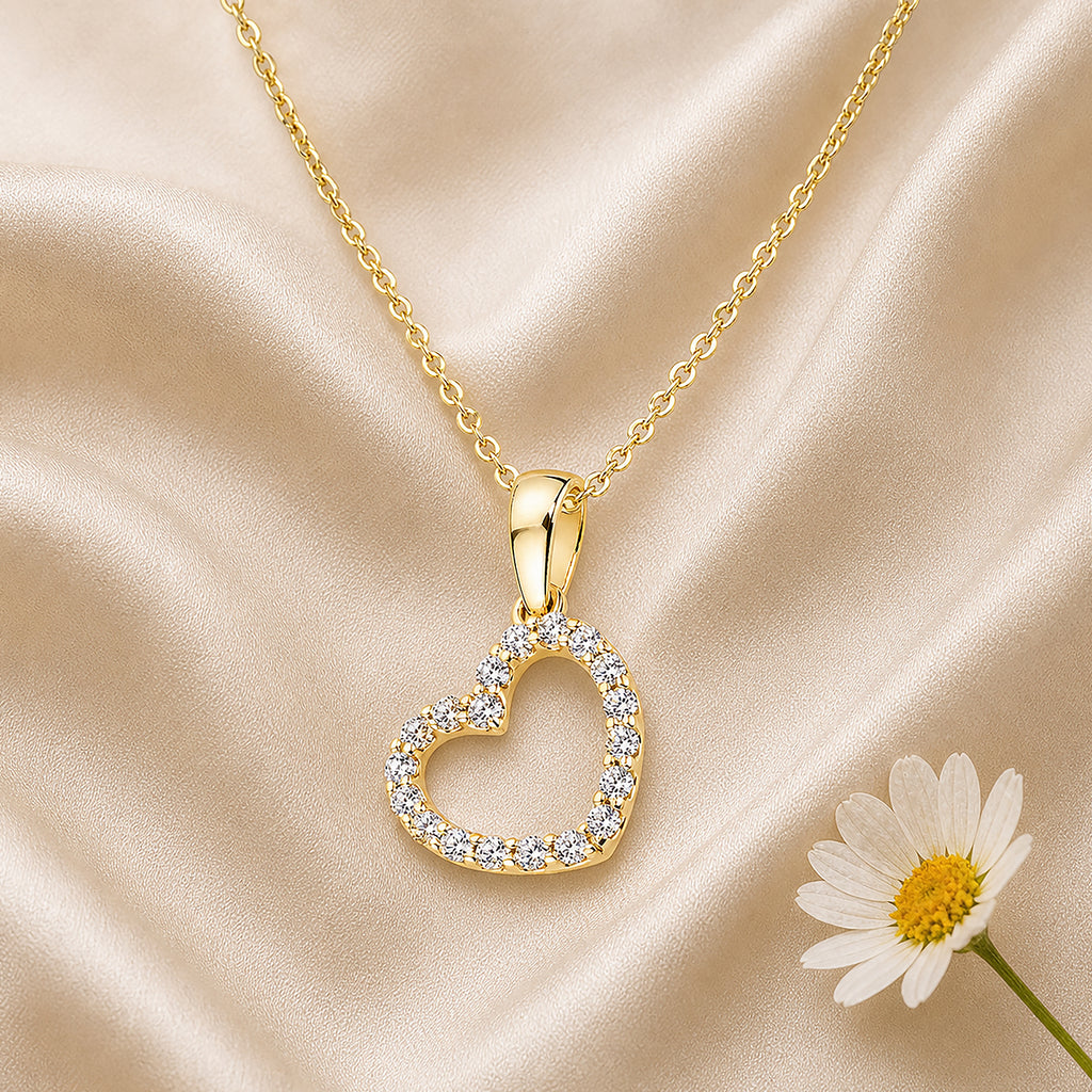 9ct Yellow Gold Cubic Zirconia Heart Pendant