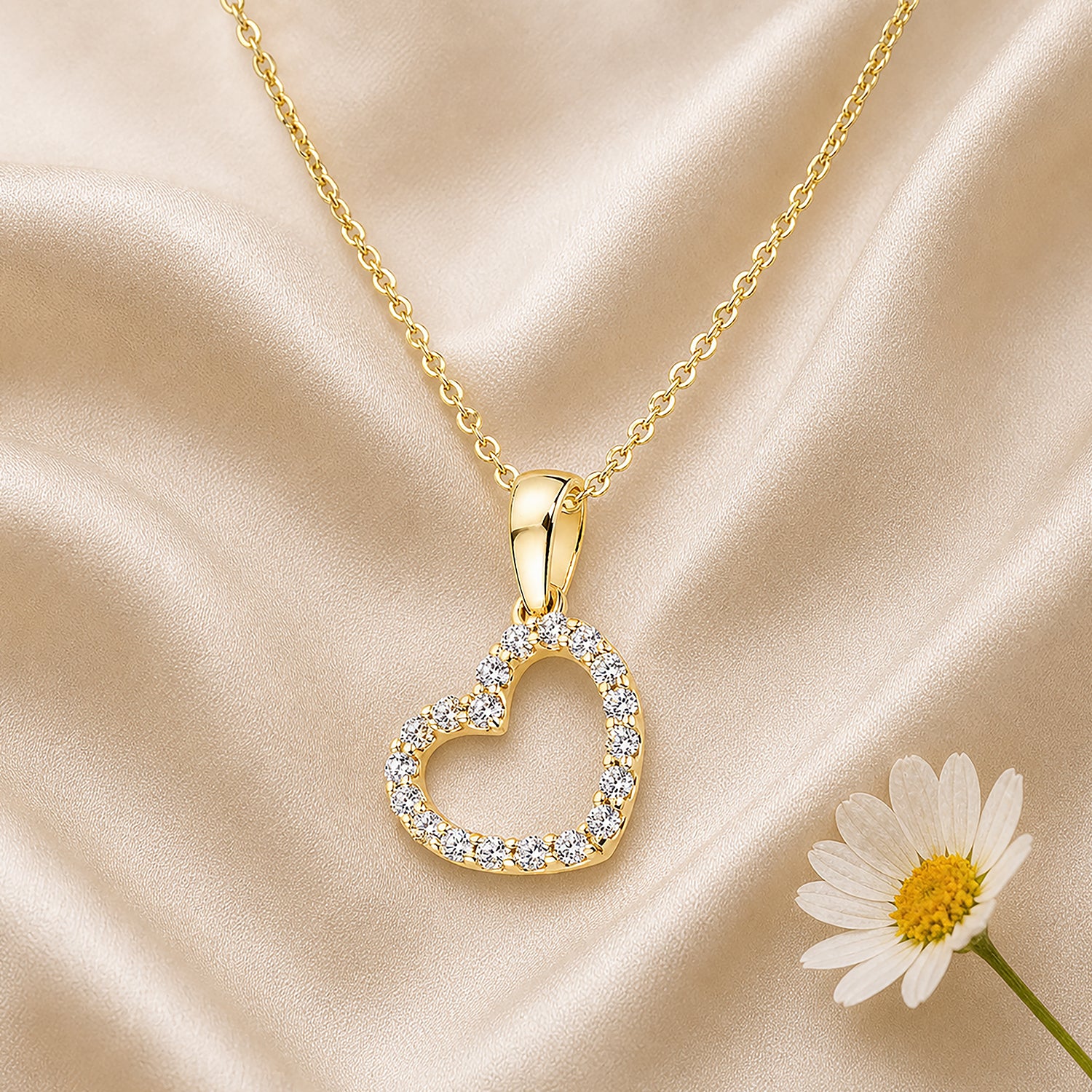 9ct Yellow Gold Cubic Zirconia Heart Pendant