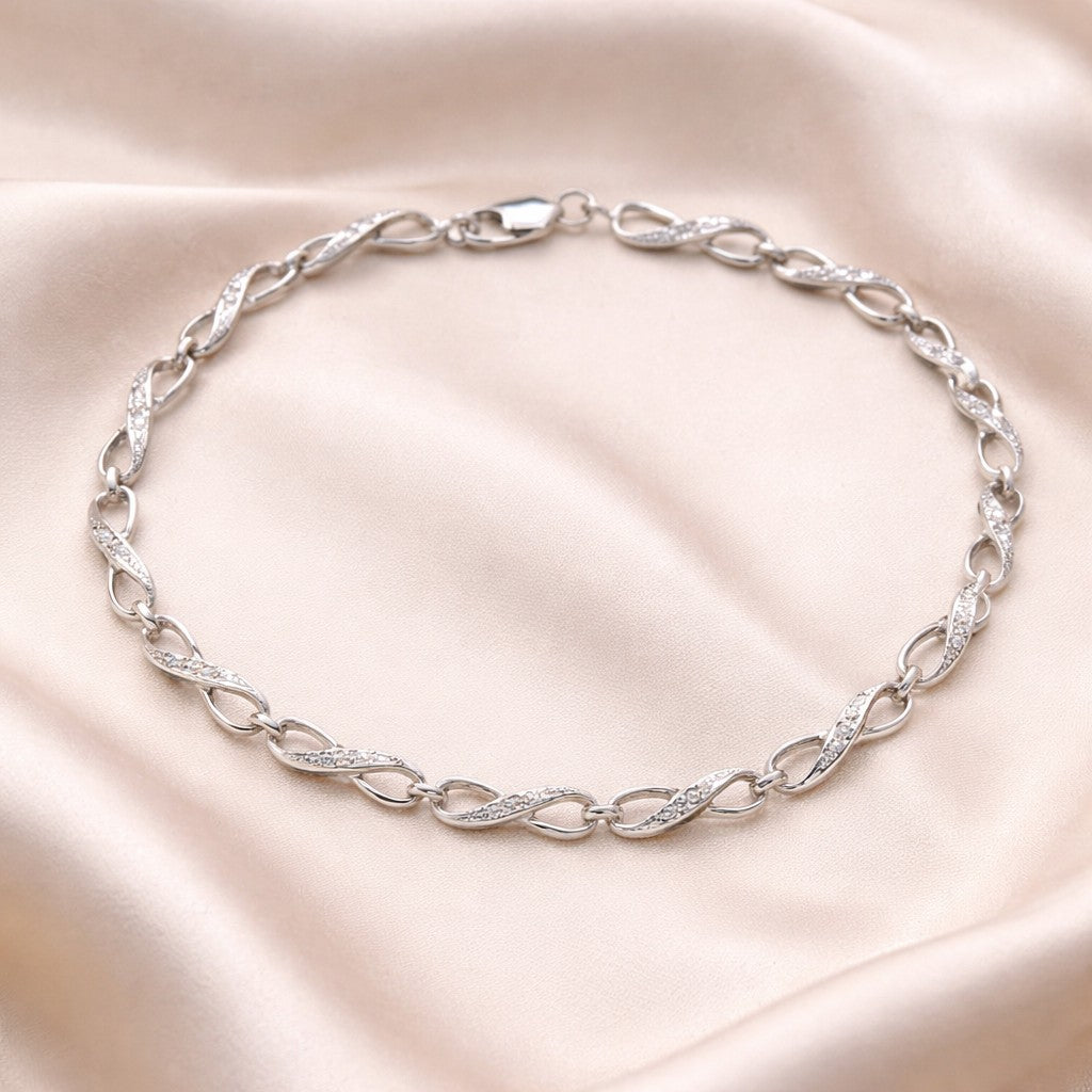 9ct White Gold Infinity Link Diamond Bracelet
