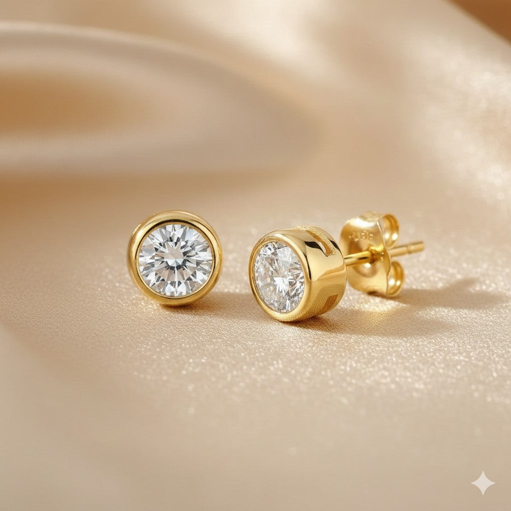 9ct Gold 0.50 Carat Natural Diamond Round Solitaire Stud Earrings Bezel Set