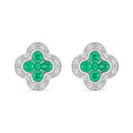 9ct White Gold Emerald and Diamond Quatrefoil Halo Earrings