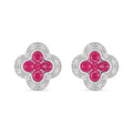 9ct White Gold Ruby and Diamond Quatrefoil Halo Earrings