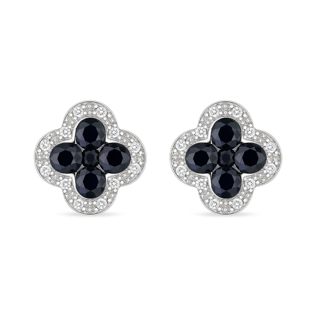 9ct White Gold Sapphire and Diamond Quatrefoil Halo Earrings