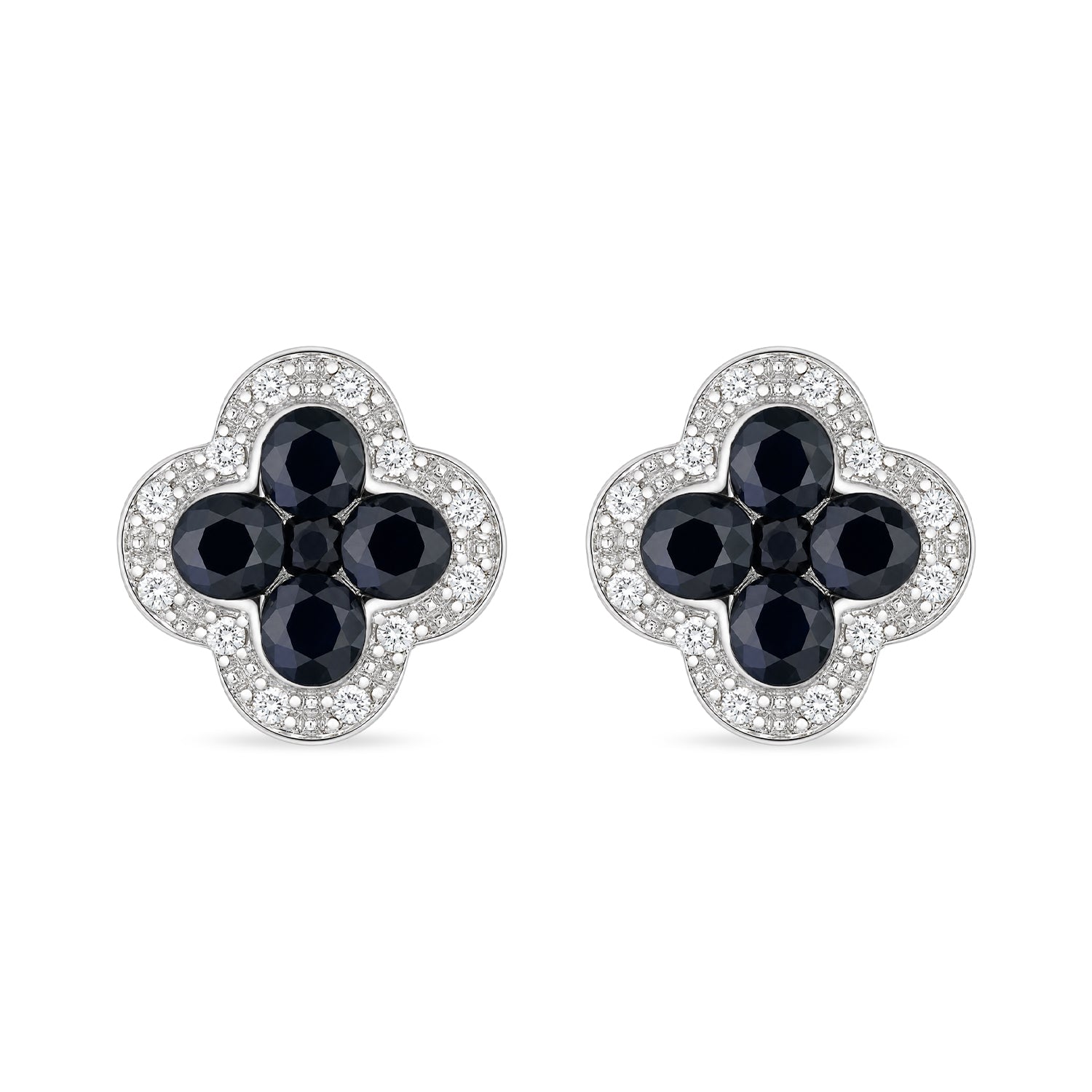 9ct White Gold Sapphire and Diamond Quatrefoil Halo Earrings