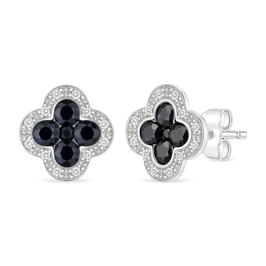 9ct White Gold Sapphire and Diamond Quatrefoil Halo Earrings
