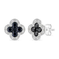 9ct White Gold Sapphire and Diamond Quatrefoil Halo Earrings
