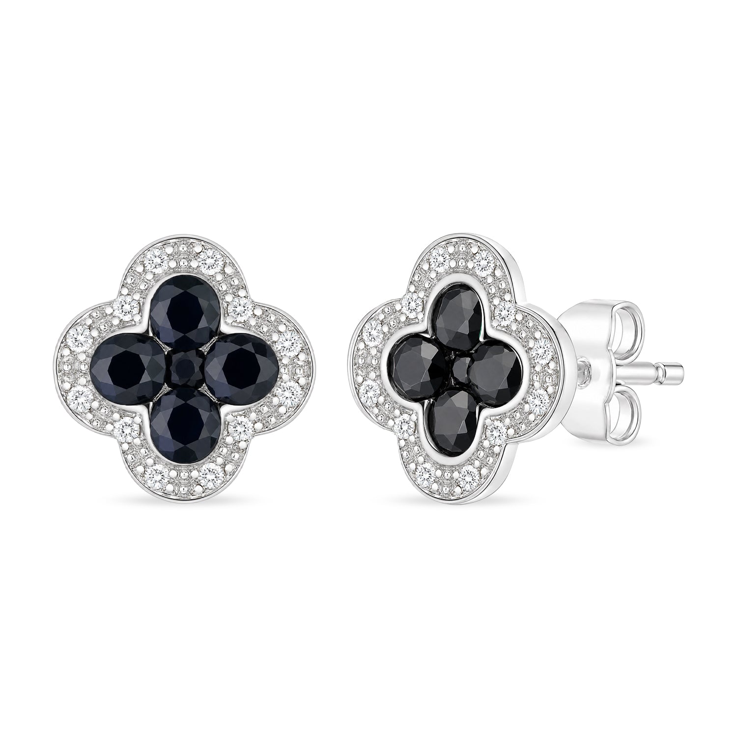 9ct White Gold Sapphire and Diamond Quatrefoil Halo Earrings