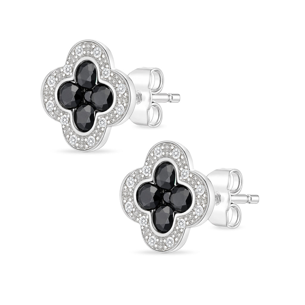 9ct White Gold Sapphire and Diamond Quatrefoil Halo Earrings