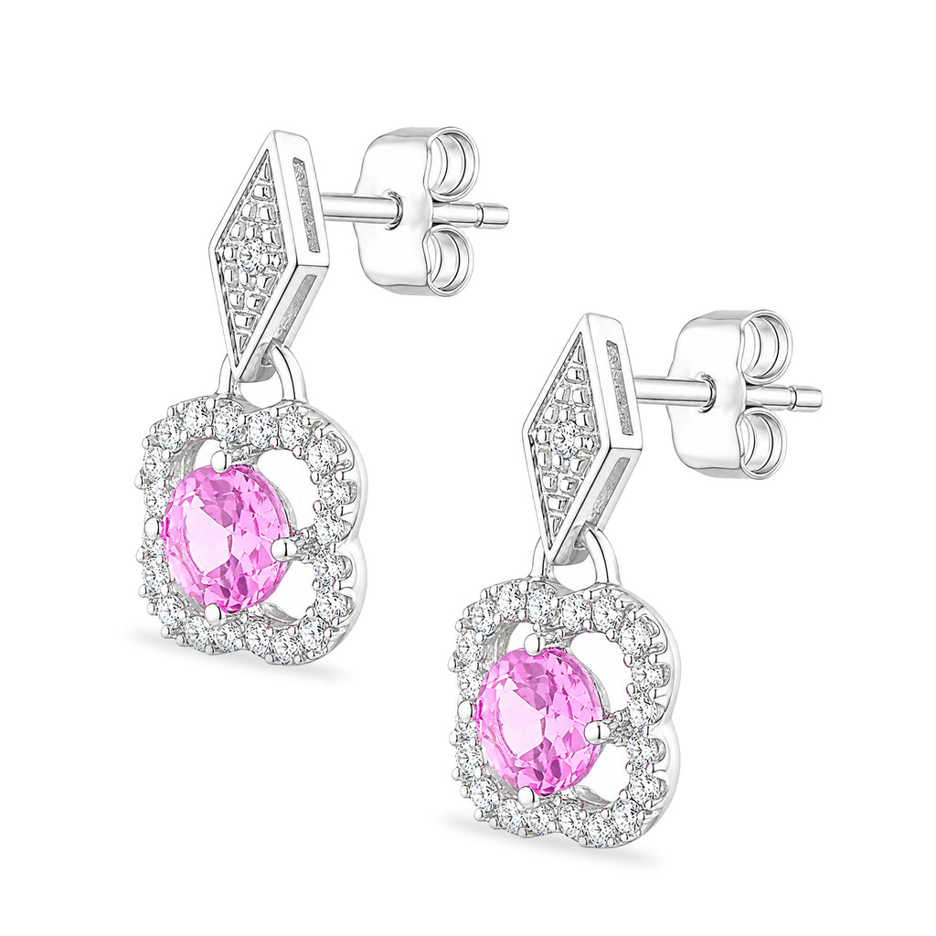 9ct White Gold Pink Sapphire and Diamonds Quatrefoil Earrings