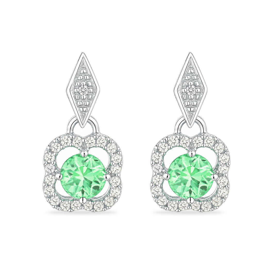 9ct White Gold Emerald and Diamonds Quatrefoil Earrings