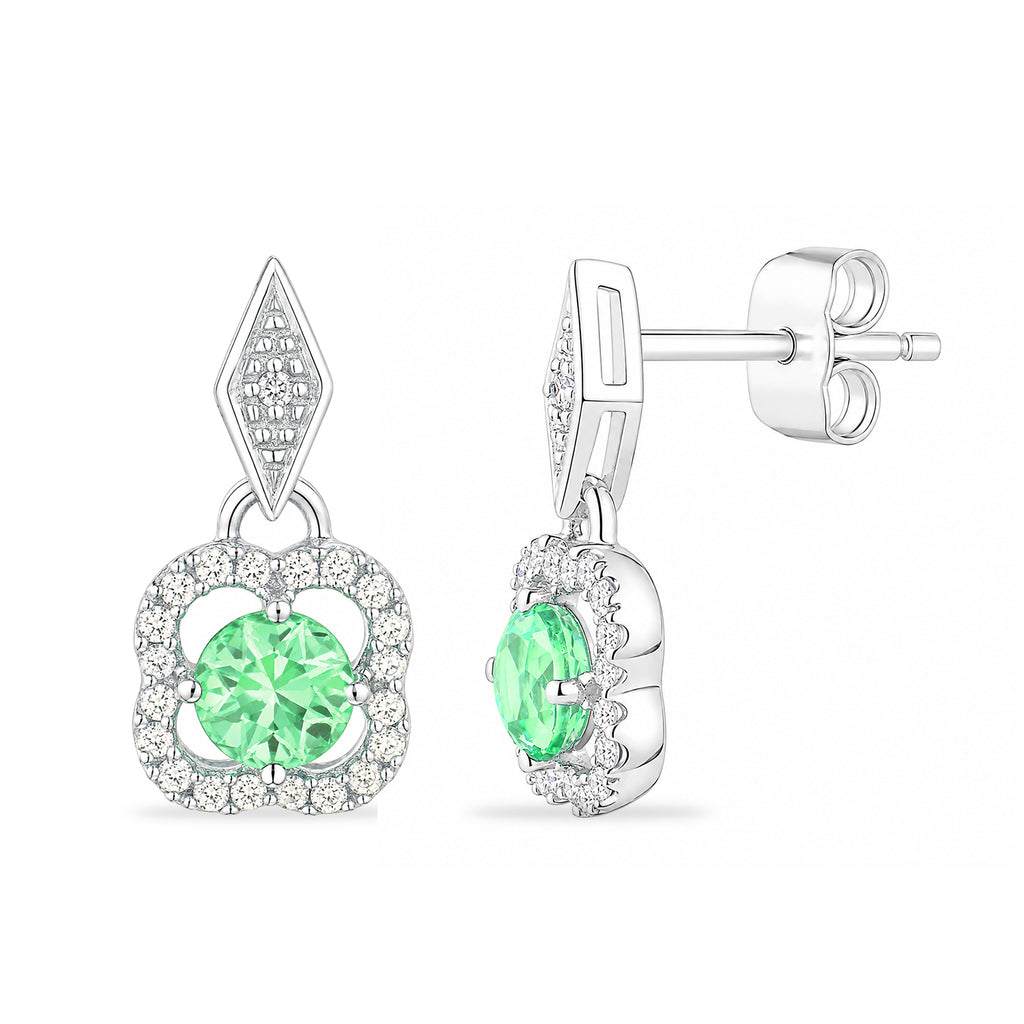 9ct White Gold Emerald and Diamonds Quatrefoil Earrings