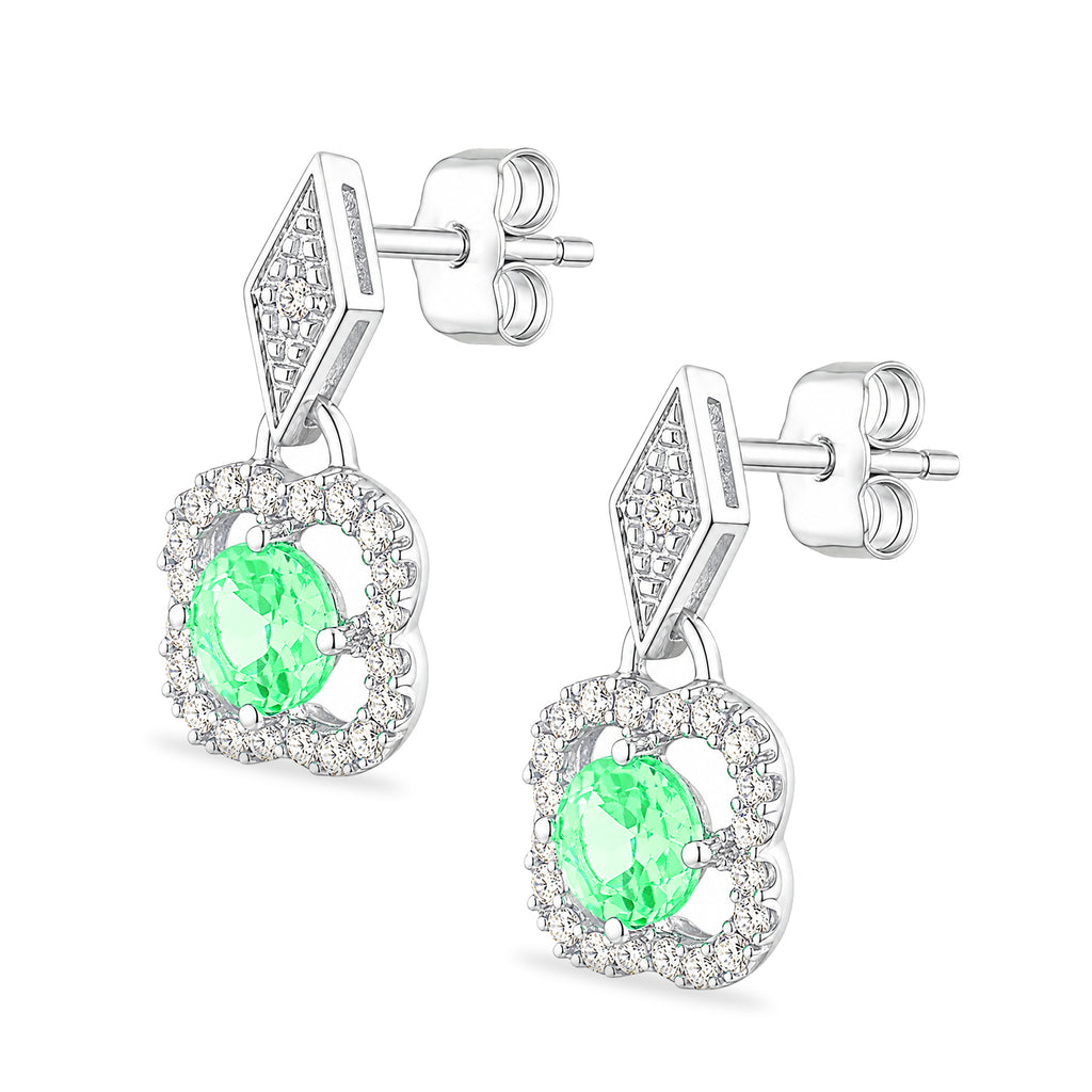 9ct White Gold Emerald and Diamonds Quatrefoil Earrings