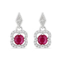 9ct White Gold Ruby and Diamonds Quatrefoil Earrings