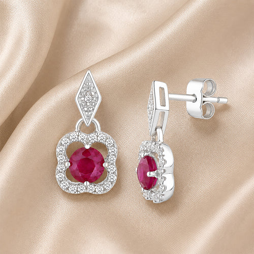 9ct White Gold Ruby and Diamonds Quatrefoil Earrings