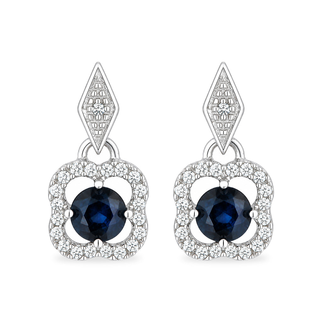 9ct White Gold Sapphire and Diamonds Quatrefoil Earrings