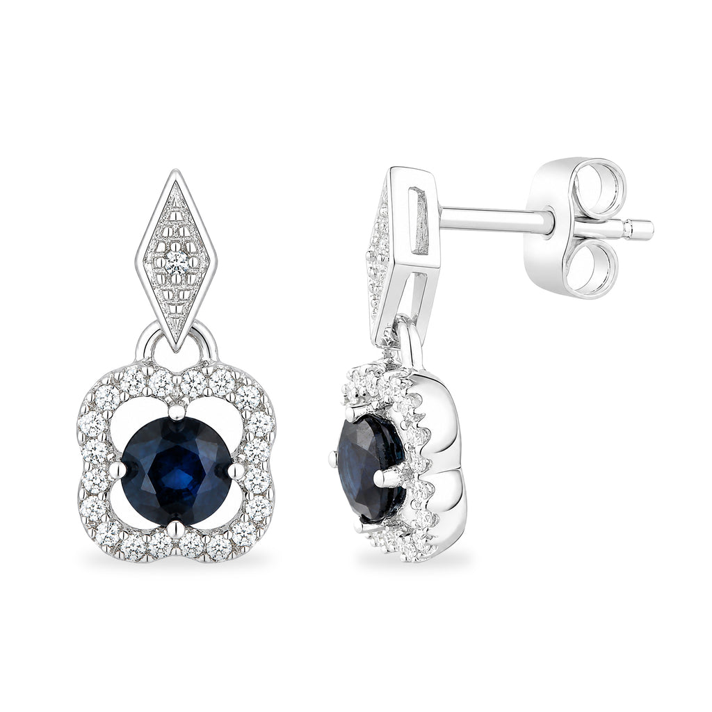 9ct White Gold Sapphire and Diamonds Quatrefoil Earrings