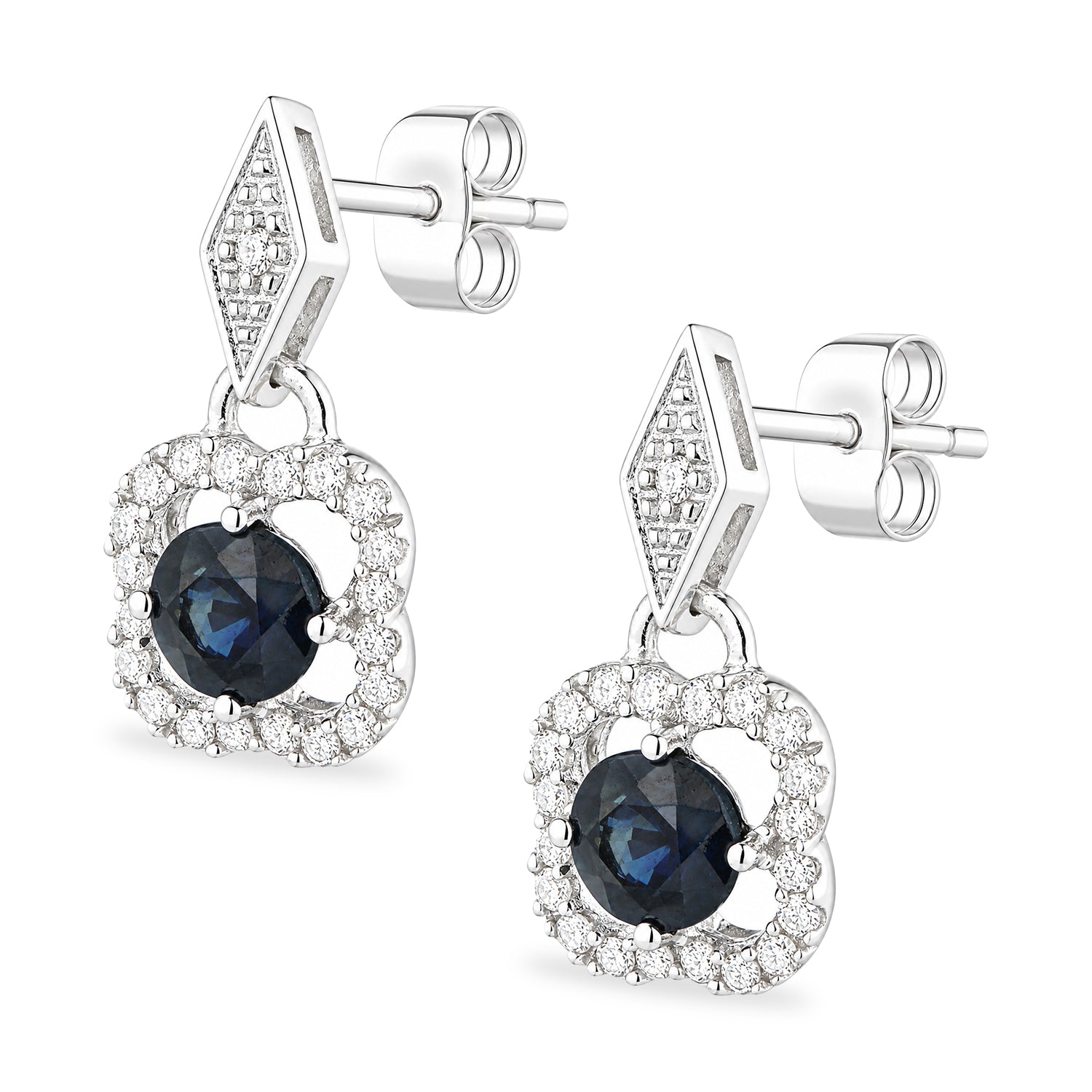 9ct White Gold Sapphire and Diamonds Quatrefoil Earrings