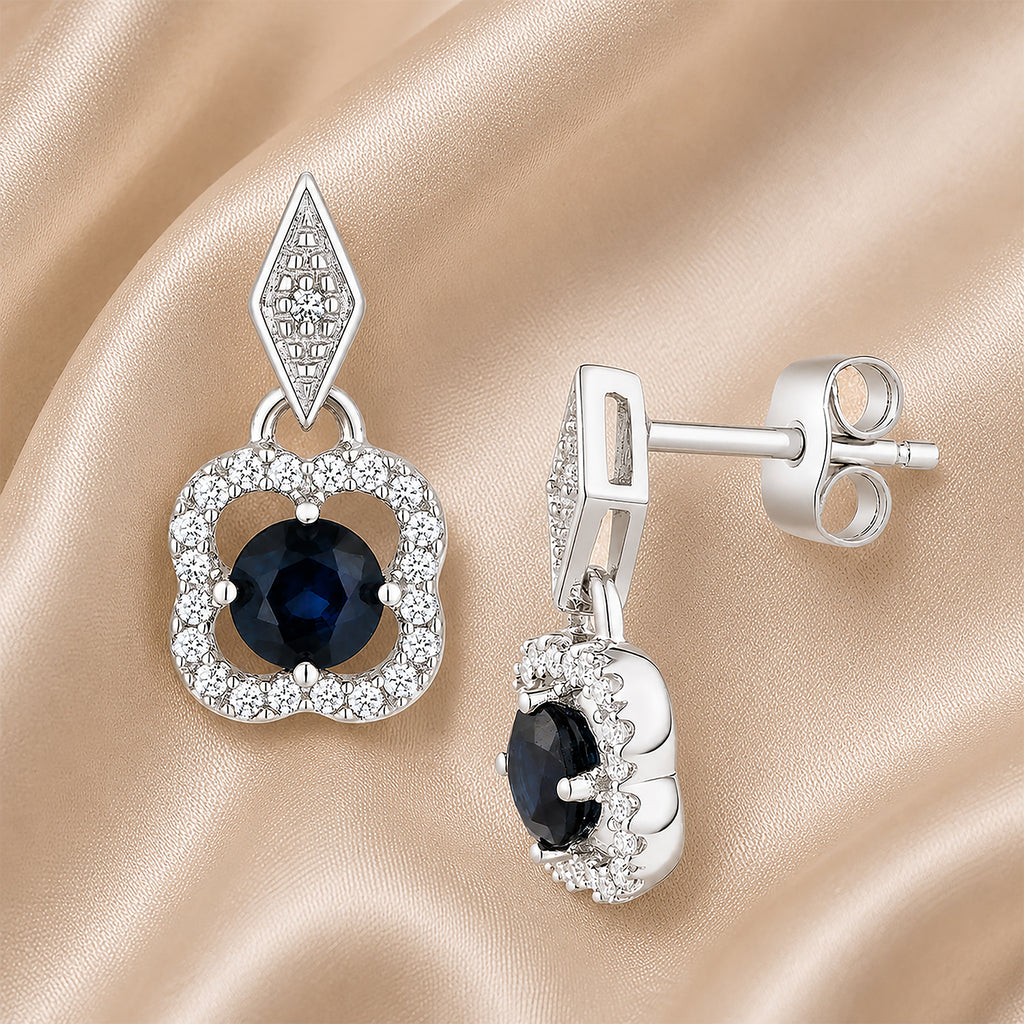 9ct White Gold Sapphire and Diamonds Quatrefoil Earrings