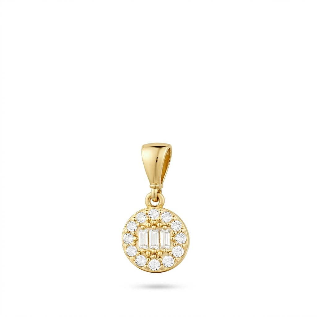 9ct Yellow Gold Cubic Zirconia Baguette Round Halo Pendant