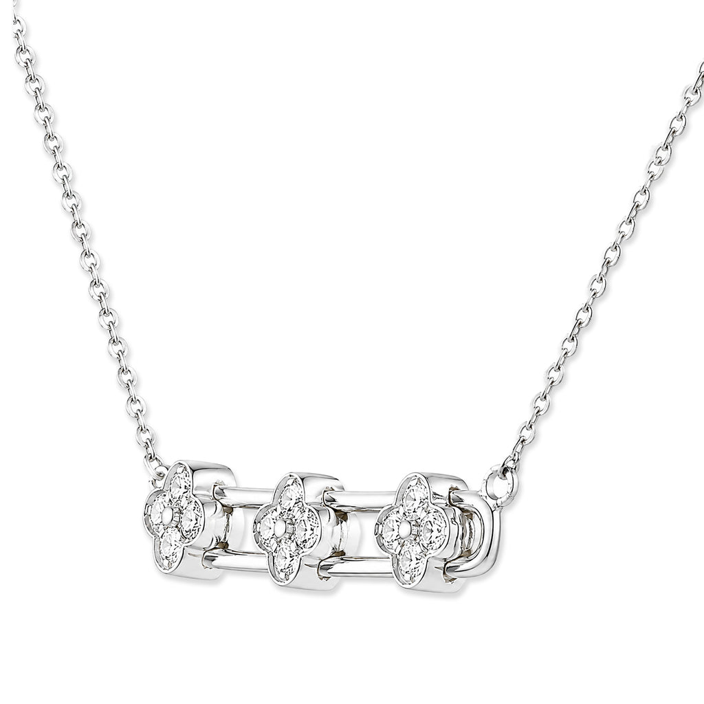 9ct White Gold Moveable Diamonds Flower Necklace