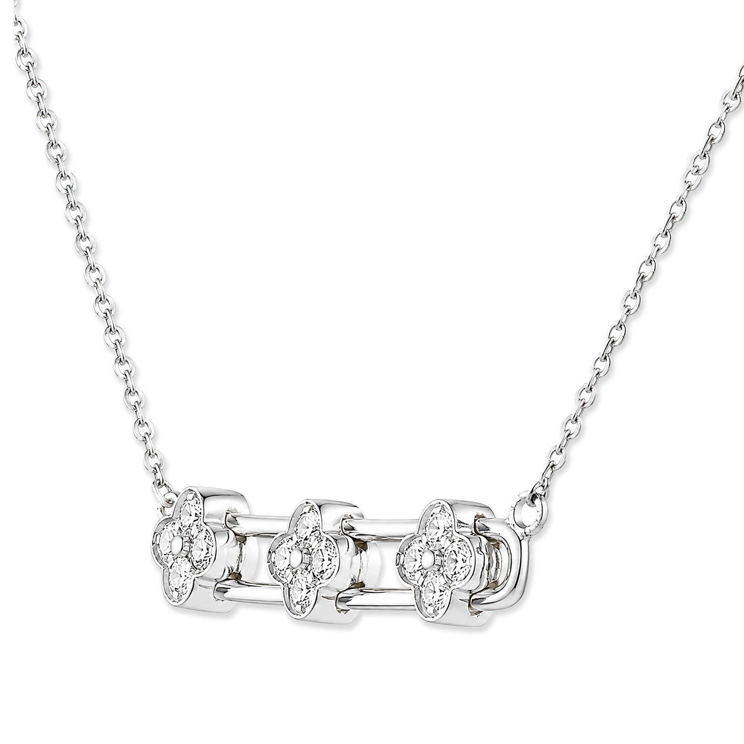 9ct White Gold Moveable Diamonds Flower Necklace