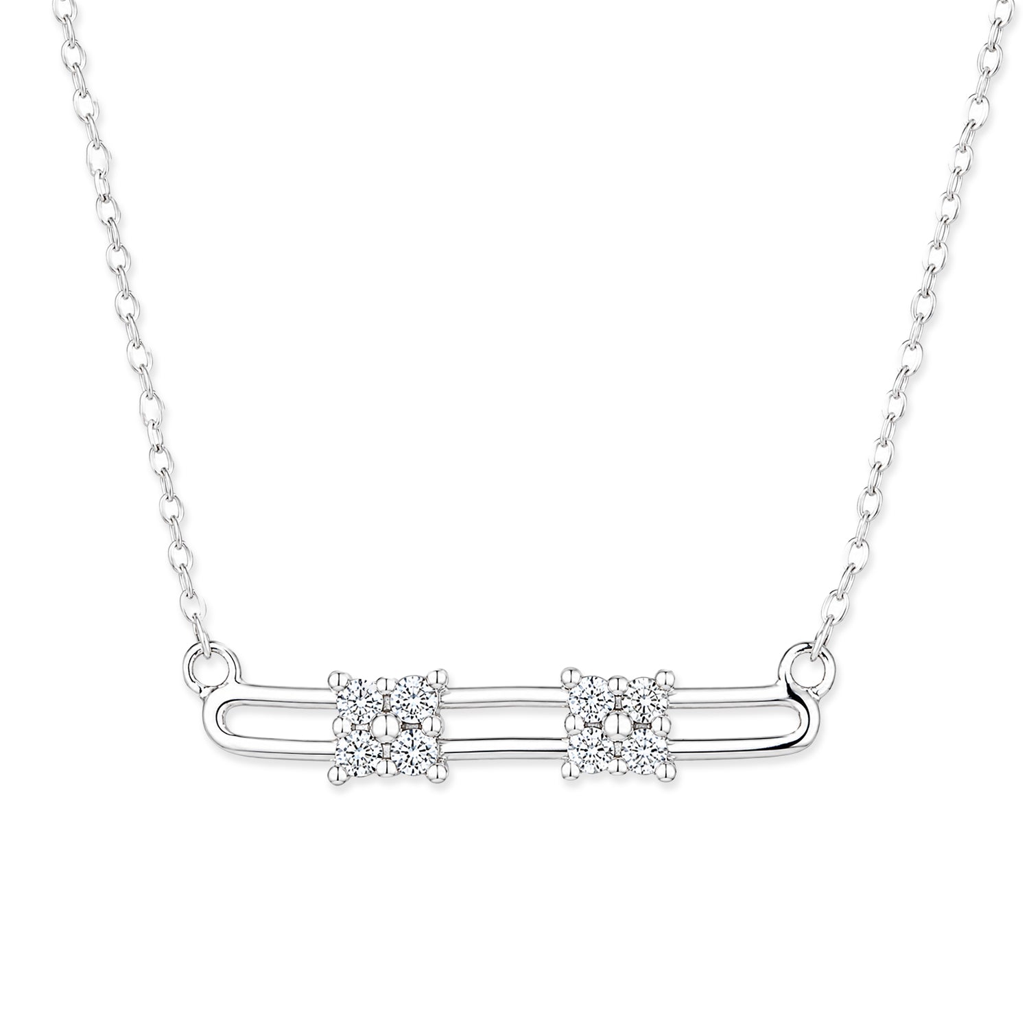 9ct White Gold Moveable Diamonds Solitaire Look Necklace