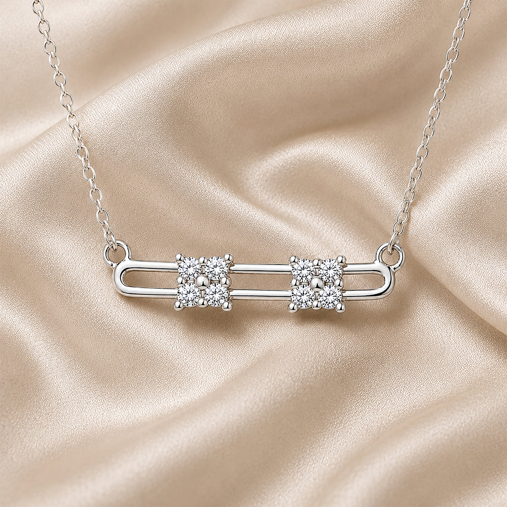 9ct White Gold Moveable Diamonds Solitaire Look Necklace