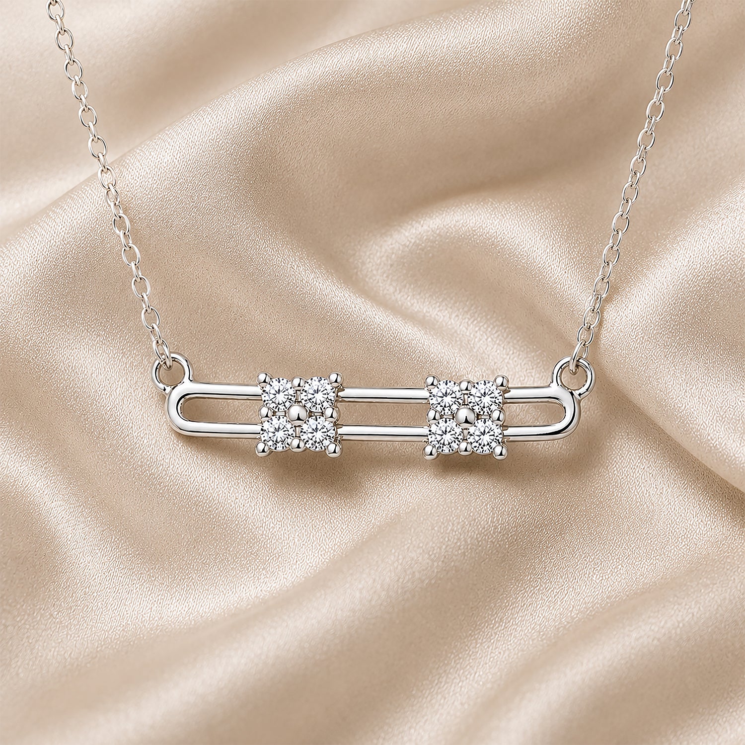 9ct White Gold Moveable Diamonds Solitaire Look Necklace