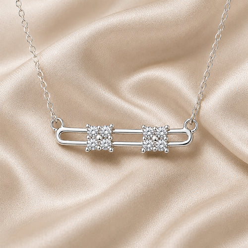 9ct White Gold Moveable Diamonds Solitaire Look Necklace