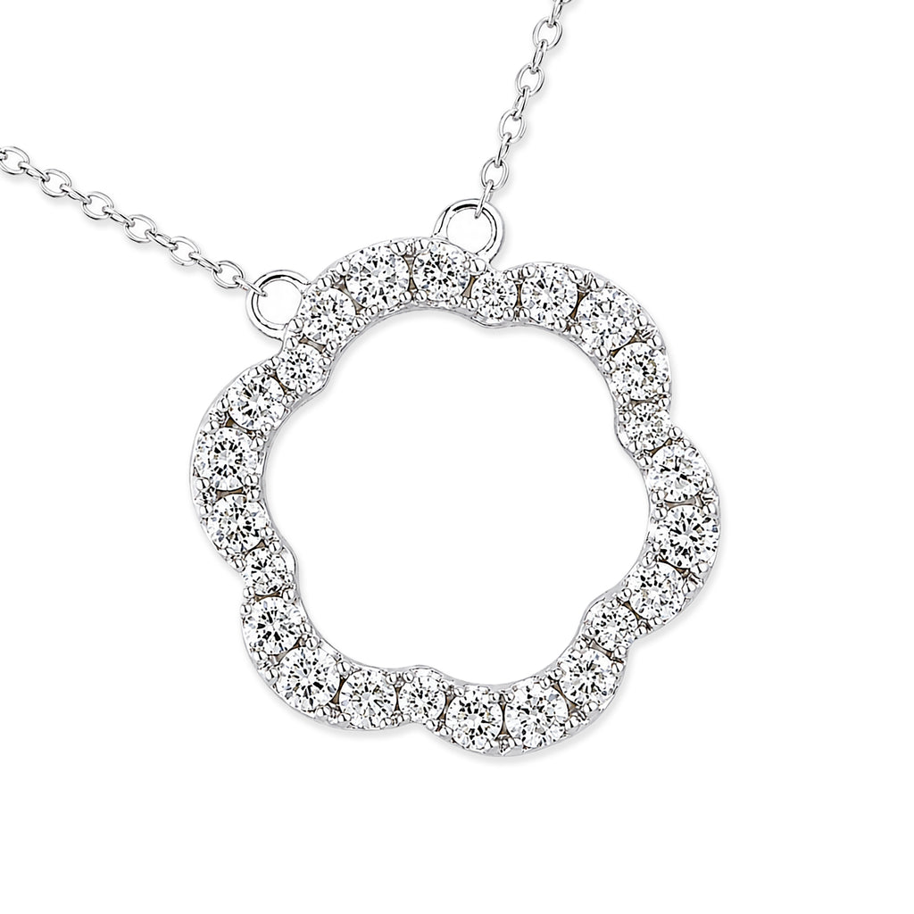 9ct White Gold Diamond Flower Pendant Necklace