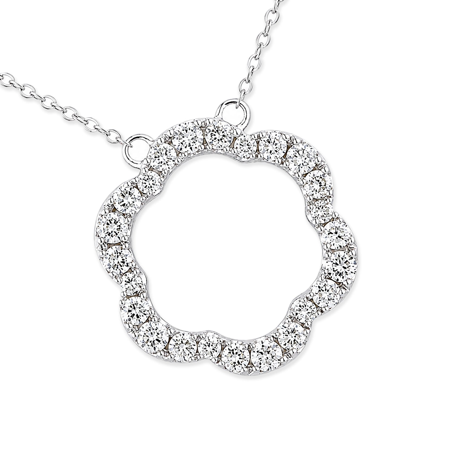 9ct White Gold Diamond Flower Pendant Necklace