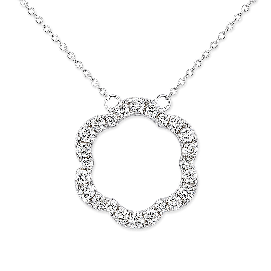 9ct White Gold Diamond Flower Pendant Necklace