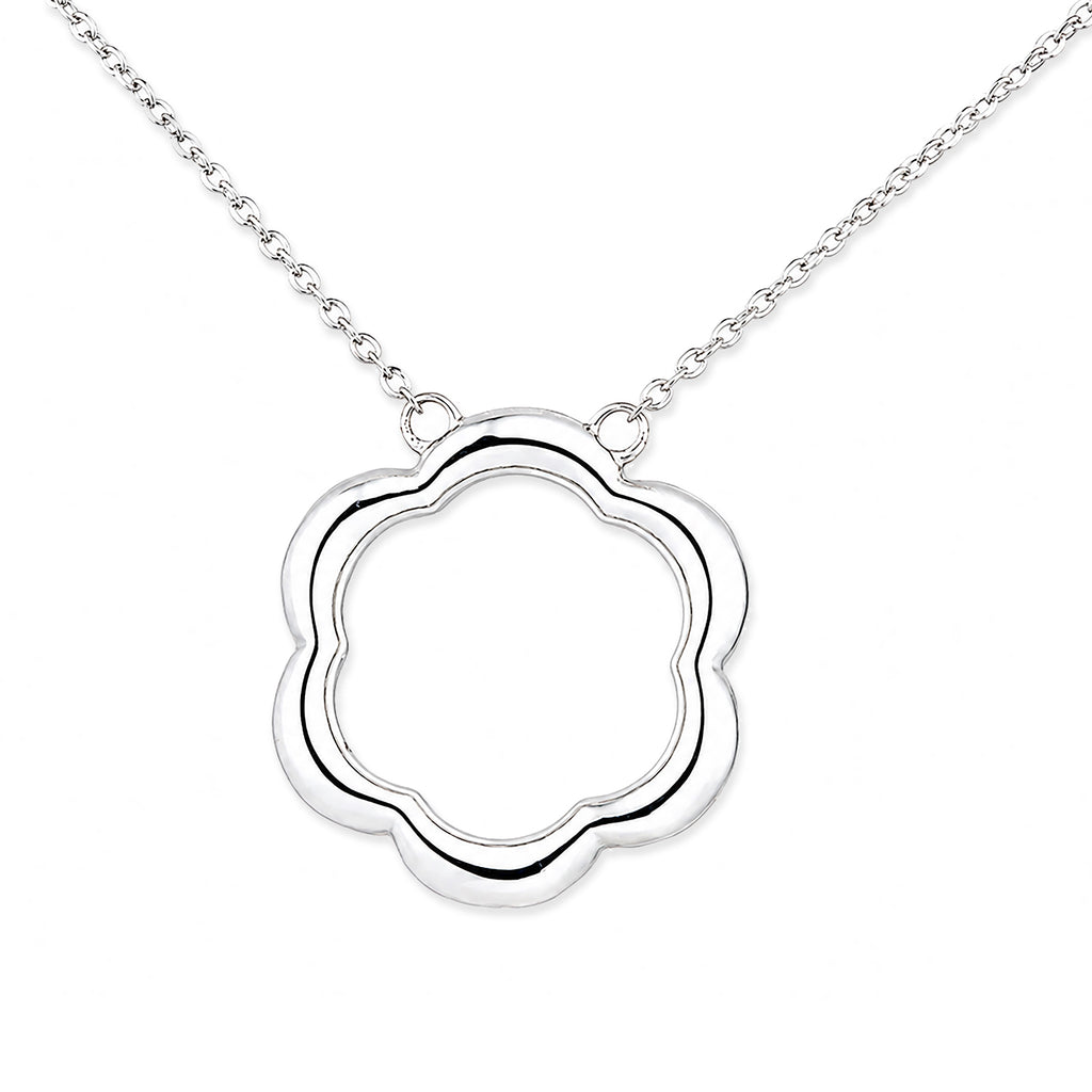9ct White Gold Diamond Flower Pendant Necklace
