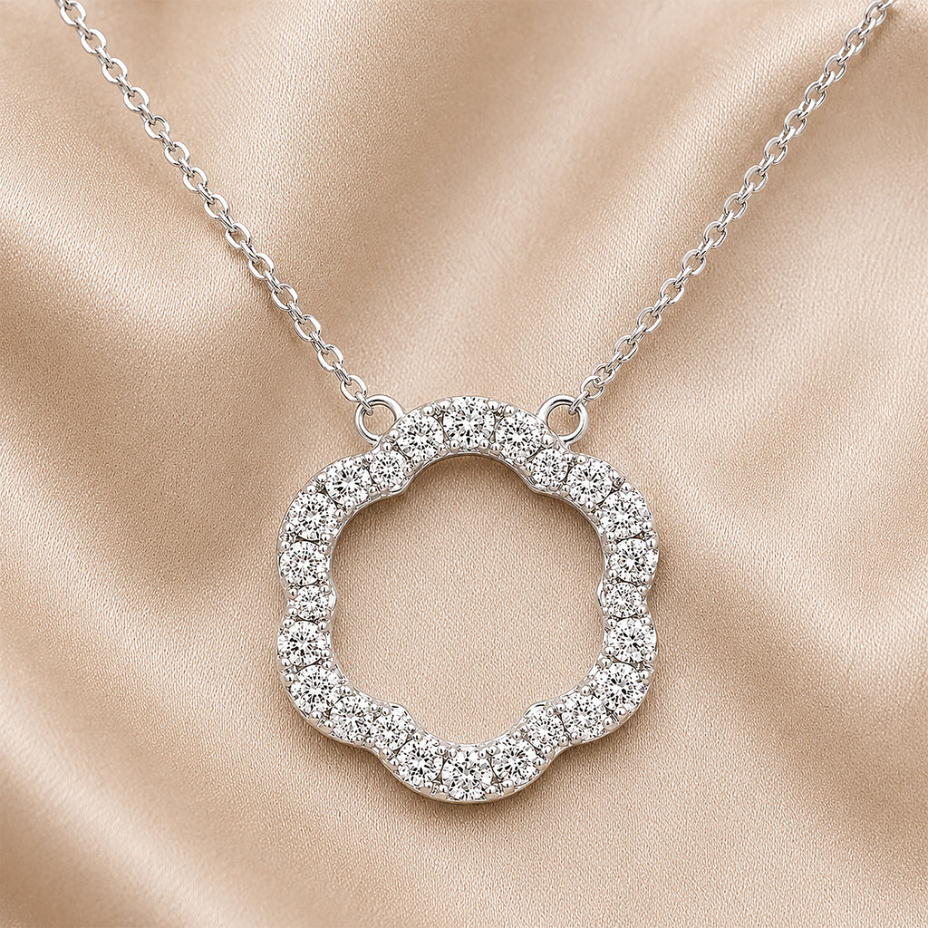 9ct White Gold Diamond Flower Pendant Necklace