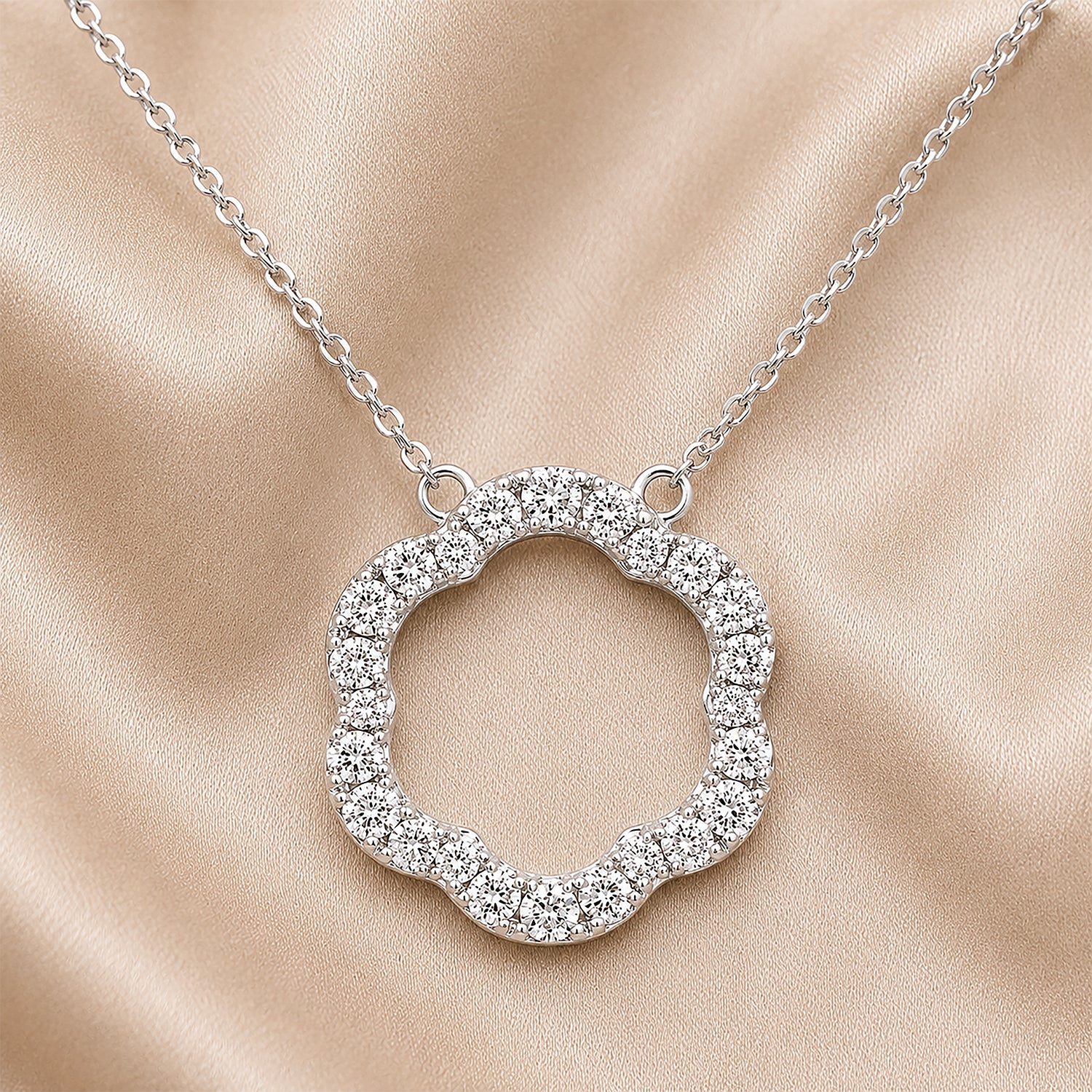 9ct White Gold Diamond Flower Pendant Necklace