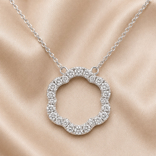 9ct White Gold Diamond Flower Pendant Necklace