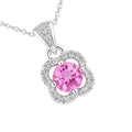 9ct White Gold Pink Sapphire and Diamonds Quatrefoil Pendant Necklace