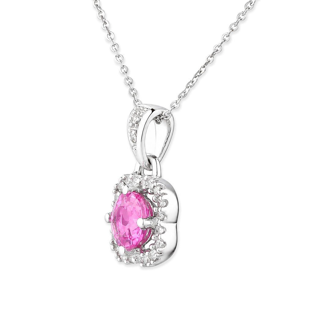 9ct White Gold Pink Sapphire and Diamonds Quatrefoil Pendant Necklace